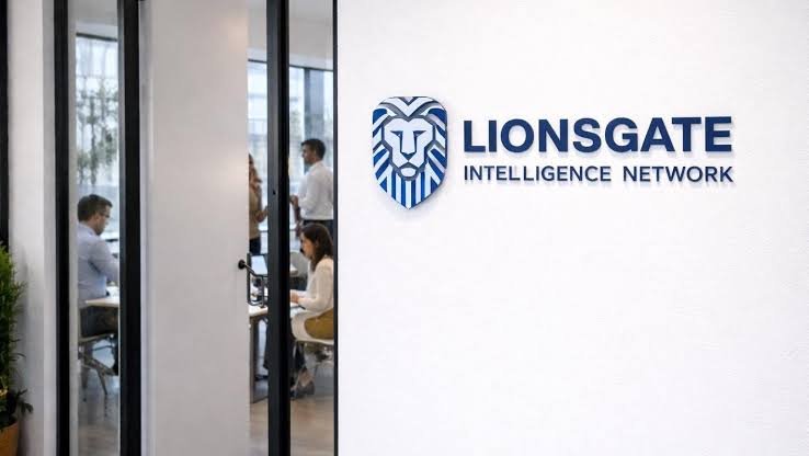 Lionsgate Intelligence Network logo on the wall of the company office